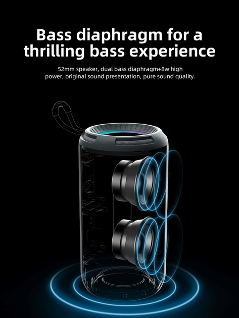 Портативна Bluetooth-колонка TG656 FM-радіо/USB/TF 8W з ремінцем black - зображення 4