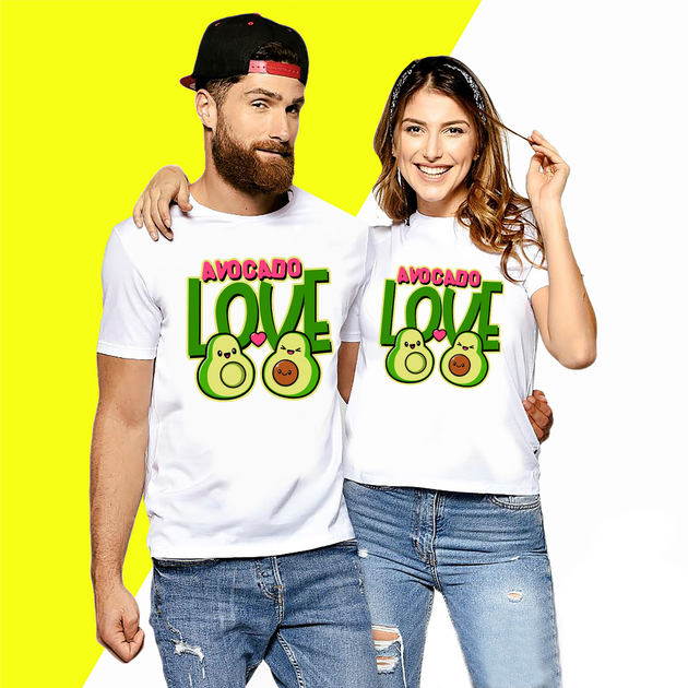 Комплект белых футболок для влюбленных с принтом "Avocado Love. Парочка авокадо" Кавун ФП012118 S M - изображение 2