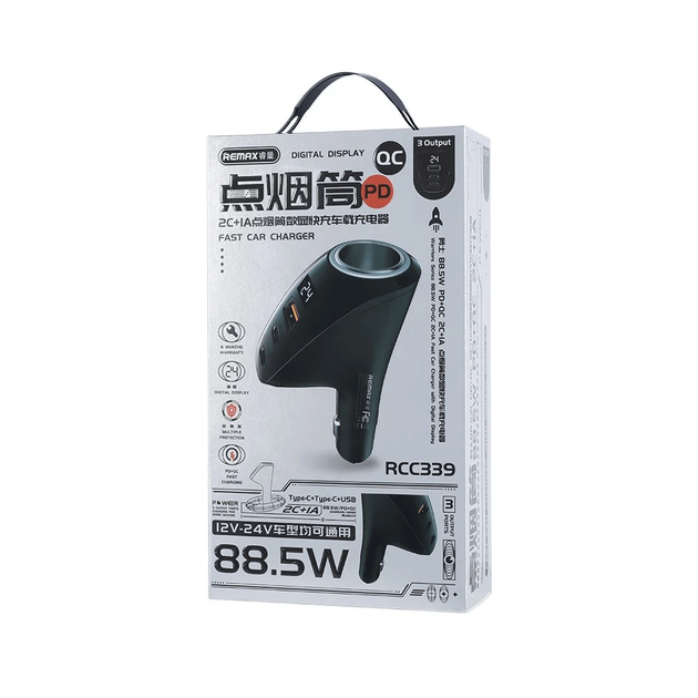 Автомобільний зарядний пристрій Remax RCC339 Warriors Seriesi 88.5W PD+QC 2C+1A чорний - зображення 2