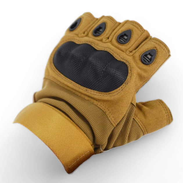Тактичні рукавички без пальців з карбоновими накладками 9068_XL_Beige - зображення 1