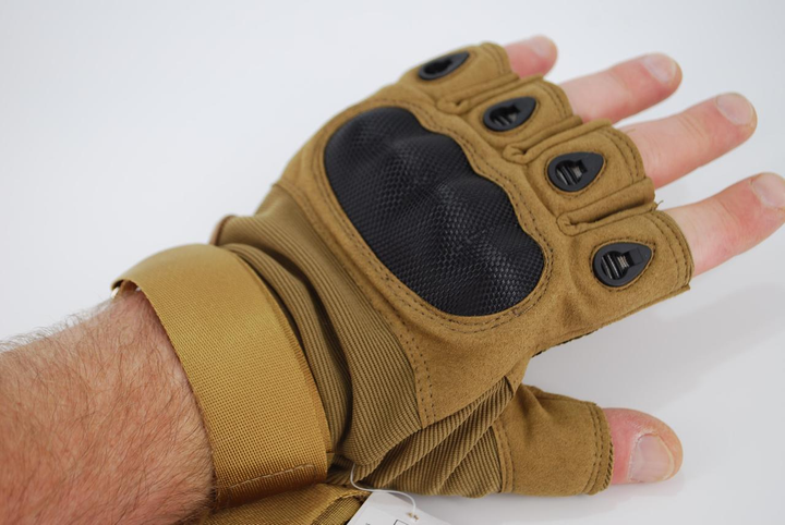 Тактичні рукавички без пальців з карбоновими накладками 9068_L_Beige - зображення 2
