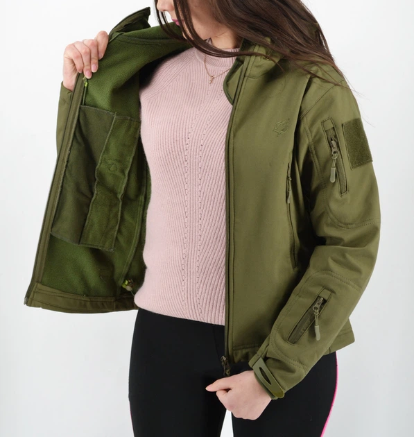 Тактическая женская куртка Eagle Soft Shell с флисом Green Olive XS - изображение 8