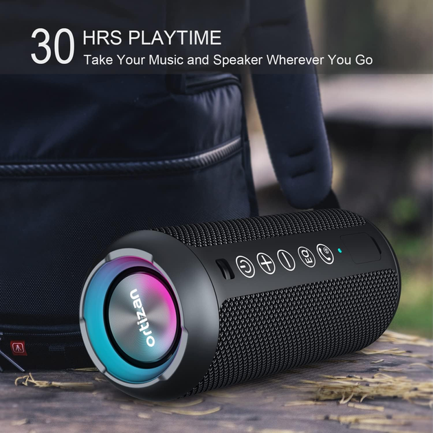 Bluetooth колонка Ortizan з кольоровим світлодіодним підсвічуванням, захистом від води IPX7 та об'ємним звуком на 360° - изображение 2