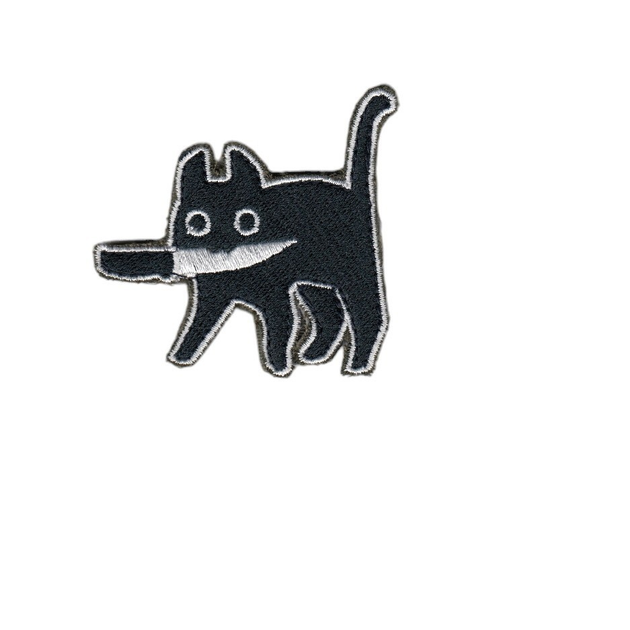 Шеврон патч на липучці Чорний кіт з ножем, 7*7см. - зображення 1