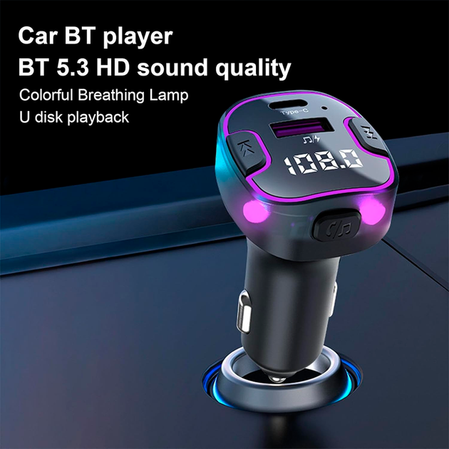 Автомобильный FM ФМ модулятор Terra С49, Bluetooth 5.0, трансмиттер, вольтметр, USB 3.1А, Type C - изображение 2