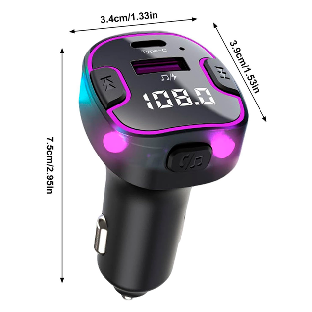 Автомобильный FM ФМ модулятор Terra С49, Bluetooth 5.0, трансмиттер, вольтметр, USB 3.1А, Type C - изображение 4
