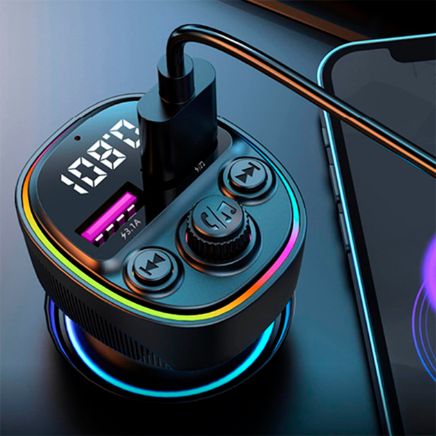 Автомобильный FM ФМ модулятор Terra СS2, Bluetooth 5.0, трансмиттер, вольтметр, быстрая зарядка 66 Вт - изображение 2