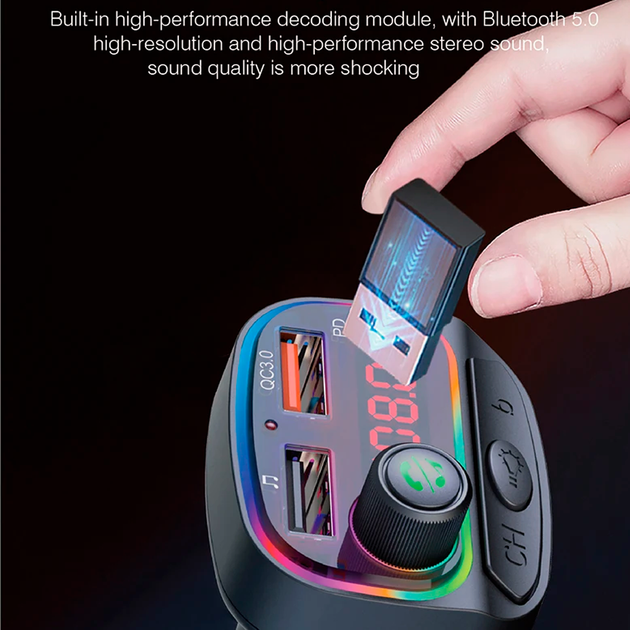 Автомобильный FM ФМ модулятор Terra С14, Bluetooth 5.0, трансмиттер, быстрая зарядка QC 3.0 - изображение 3