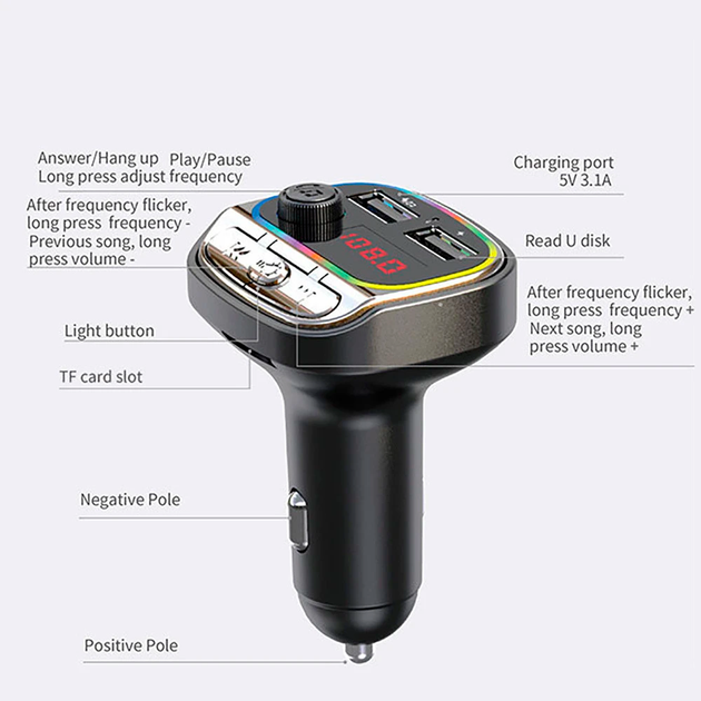 Автомобильный FM ФМ модулятор Terra С21, Bluetooth 5.0, трансмиттер - изображение 7