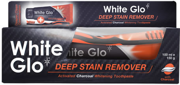 Набір White Glo Charcoal Deep Stain Remover зубна паста з активованим вугіллям 100 мл + зубна щітка (9319871000943) - зображення 1