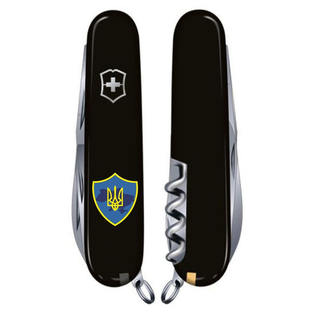 Нож Victorinox Huntsman Ukraine 91 мм Чорний Тризуб на щиті (1.3713.3_T1080u) - изображение 2