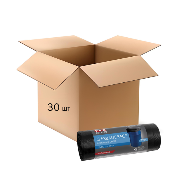 Пакет для мусора PRO service Standard черный LD 120л/20шт (30 шт/ящ) от ...