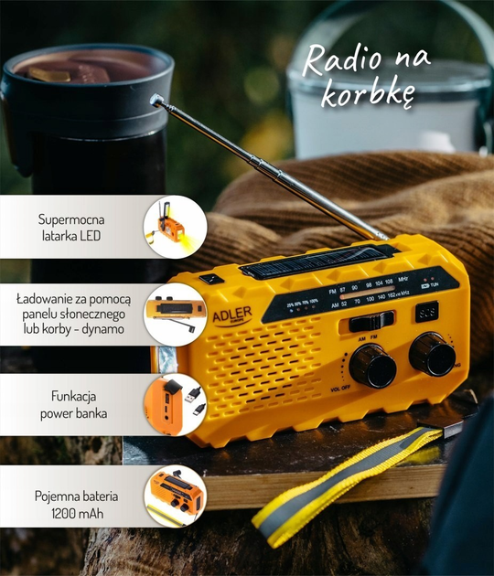 Радиоприемник туристический Adler AD 1197 с фонариком и Power Bank ...