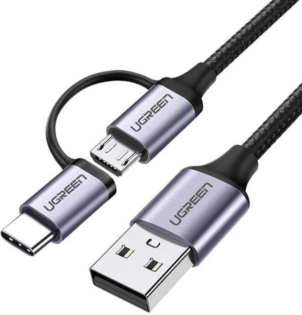 Kabel Ugreen US177 USB 2.0 to Micro + USB Type-C Cable 3 A 1 m Black (6957303838752) - obraz 1