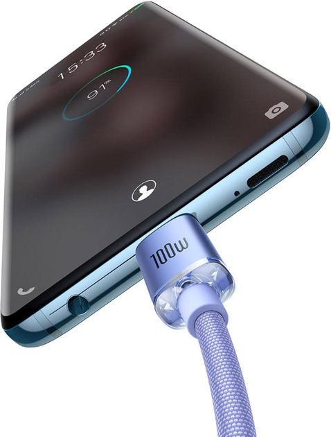 Kabel Baseus Crystal Shine Series Fast Charging Data Cable Type-C to Type-C 100 W 1.2 m Purple (CAJY000605) - obraz 3