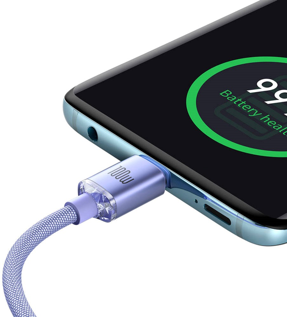 Kabel Baseus Crystal Shine Series Fast Charging Data Cable Type-C to Type-C 100 W 1.2 m Purple (CAJY000605) - obraz 4