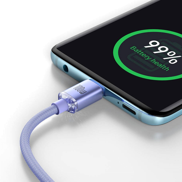Kabel Baseus Crystal Shine Series Fast Charging Data Cable Type-C to Type-C 100 W 1.2 m Purple (CAJY000605) - obraz 9