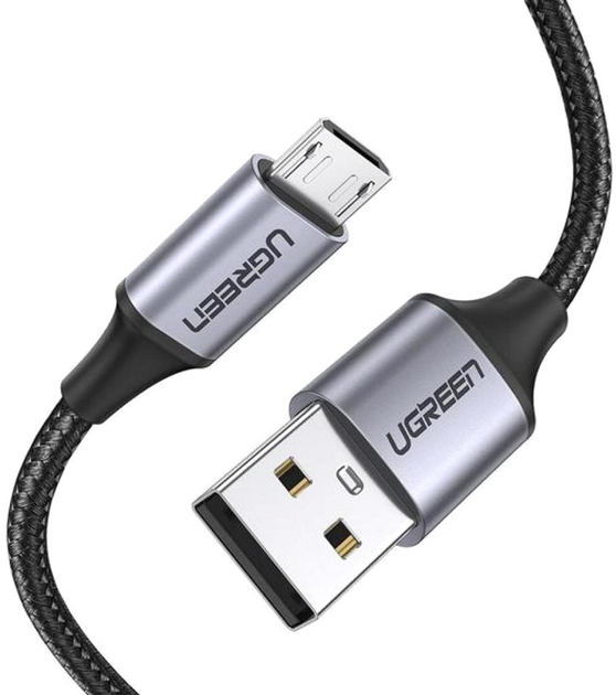 Kabel Ugreen US290 USB 2.0 to Micro Cable Nickel Plating Aluminum Braid 2 A 0.25 m Black (6957303861446) - obraz 1