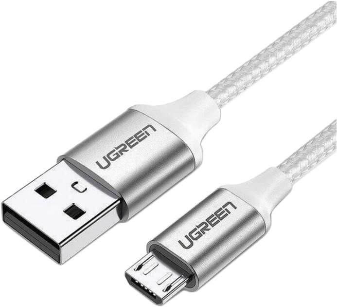 Кабель Ugreen US290 USB 2.0 to Micro Cable Nickel Plating Aluminum Braid 2 А 1 м White (6957303861514) - зображення 1