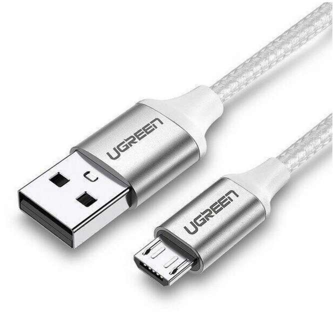 Kabel Ugreen US290 USB 2.0 to Micro Cable Nickel Plating Aluminum Braid 2 A 2 m White (6957303861538) - obraz 2