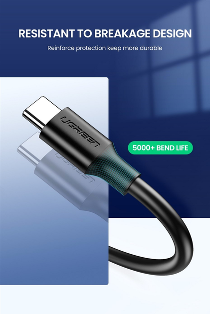 Kabel Ugreen US184 USB 3.0 to USB Type-C Male Cable Nickel Plating 2.4 A 2 m Black (6957303828845) - obraz 3