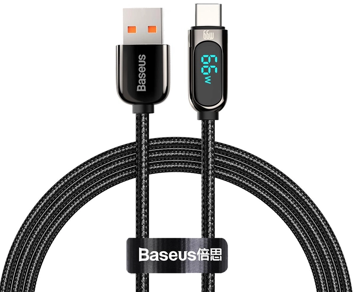 Kabel Baseus Display Fast Charging Data Cable USB to Type-C 66 W 2 m Black (CASX020101) - obraz 1