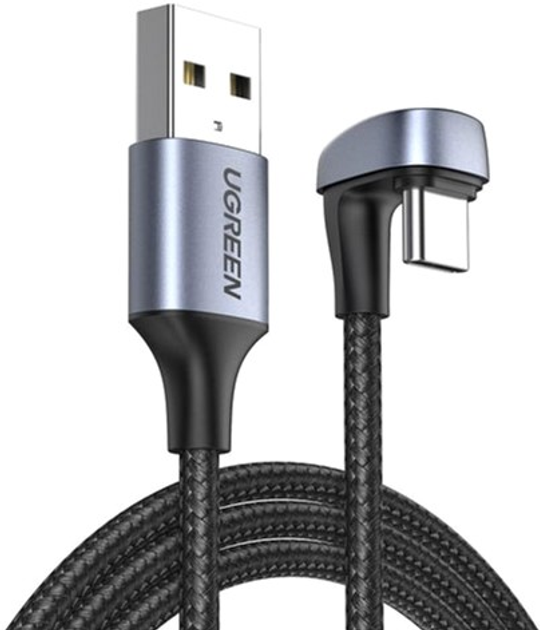 Кабель Ugreen US311 USB 2.0 to Angled USB Type-C Cable Aluminum Case with Braided 3 А 2 м Black (6957303873159) - зображення 1