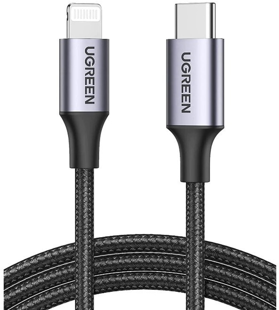 Kabel Ugreen US304 USB Type-C Male to Lightning Male Cable Aluminum Shell Braided 3 A 1.5 m Black (6957303867608) - obraz 1