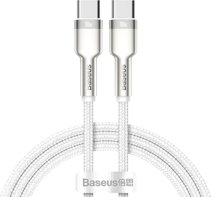 Kabel Baseus Cafule Series Metal Data Cable Type-C to Type-C 100 W 1 m White (CATJK-C02) - obraz 1