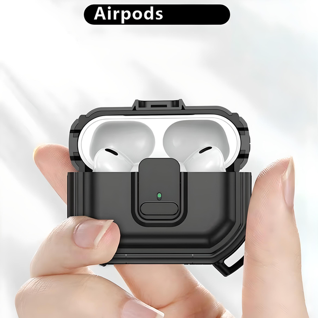 Защитный ударопрочный чехол для наушников AirPods PRO 2 с карабином и защёлкой, чёрный - изображение 6