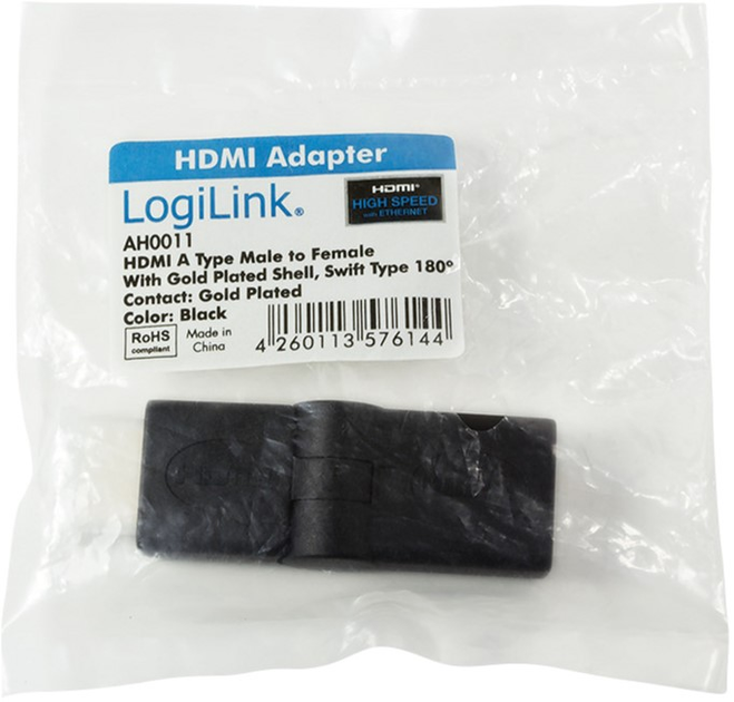 Адаптер кутовий LogiLink HDMI - HDMI M/F Black (4052792008258) - зображення 1