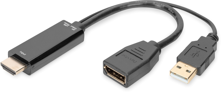 Кабель адаптер Digitus HDMI - DisplayPort + USB Type A M/F/M 0.2 м Black (4016032481102) - зображення 1