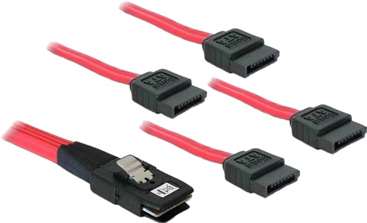 Kabel Delock mini SAS SFF-8087 - 4 x SATA M/M 1 m Red (4043619830749) - obraz 1