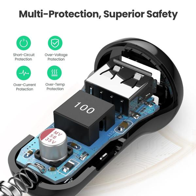 Автомобільний зарядний пристрій Ugreen ED018 24 Вт 2 x USB Car Charger Black (6957303858750) - зображення 5