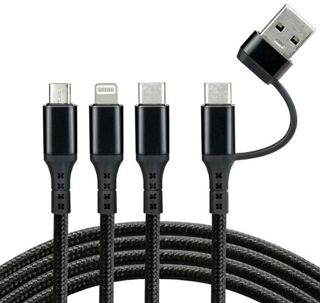 Kabel Everactive USB Type-A + USB Type-C - USB Type-C + micro-USB + Lightning M/M 1.2 m Black (5903205772183) - obraz 1