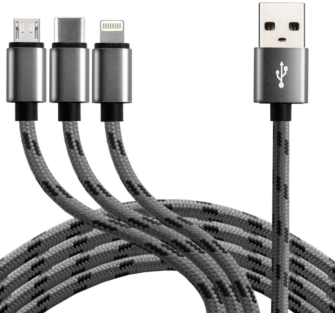Kabel Everactive USB Type-A - USB Type-C + micro-USB + Lightning M/M 1.2 m Gray (5903205771599) - obraz 2