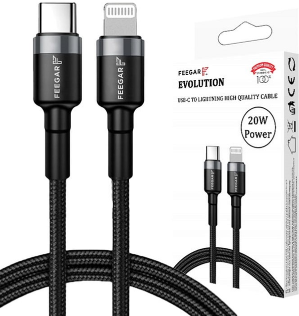 Kabel Feegar USB Type-C – Lightning M/M 1 m Black/Gray (5904610880203) - obraz 1