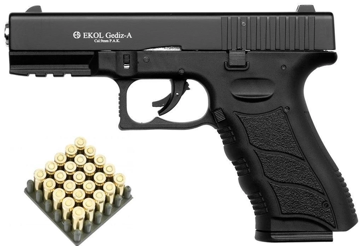 Стартовий шумовий пістолет Ekol Gediz-A Black + 20 холостих набоїв (9 мм) - зображення 1
