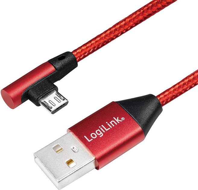Kabel kątowy LogiLink USB Type-A - micro-USB M/M 1 m Red (4052792052770) - obraz 2