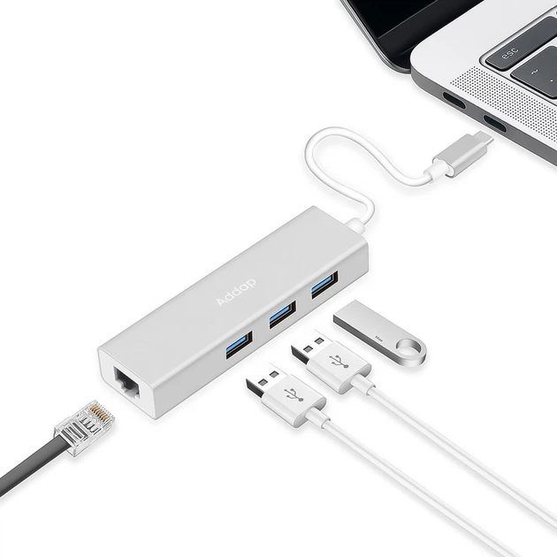 Розгалужувач, USB-C хаб з інтернет-підключенням MH05 | Концентратор 4-1: 3 x USB 3.0 + Ethernet RJ45 - зображення 8