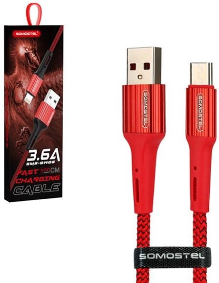 Kabel Somostel USB Type-A - micro-USB 3.6A 1 m Red (5902012966723) - obraz 2