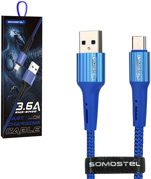 Kabel Somostel USB Type-A - USB Type-C 3.6A 1 m Blue (5902012966754) - obraz 2
