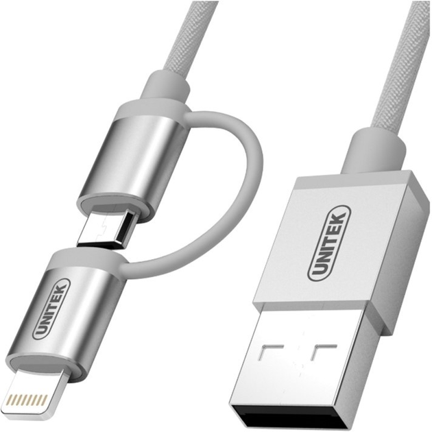 Kabel Unitek USB Type-A - micro-USB + Lightning 1 m Silver (4894160032195) - obraz 1