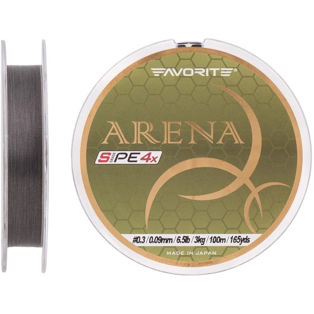 Шнур Favorite Arena PE 4x 100м (silver gray) #0.3/0.09mm 6.5lb/3kg - Фото 1 Шнур Favorite Arena PE 4x 100м (silver gray) #0.3/0.09mm 6.5lb/3kg - зображення 1