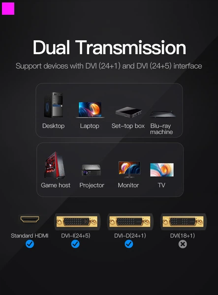 Adapter Vention HDMI F - DVI m Black (6922794737945) - obraz 4