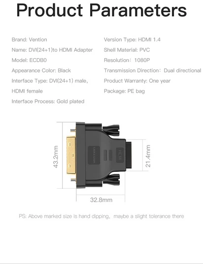 Adapter Vention HDMI F - DVI m Black (6922794737945) - obraz 7