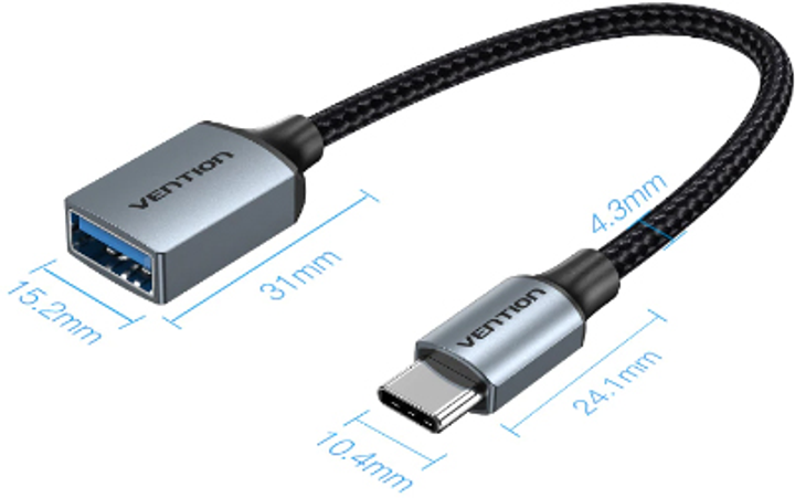 Kabel Vention USB Type-C - OTG USB 3.0 AF 0.15 m Black (6922794755079) - obraz 2