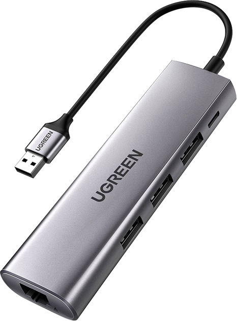 Stacja dokująca Ugreen CM266 USB A 3.0 - USB 3.0 x 3 RJ-45 Micro USB Gray (6957303868124) - obraz 1