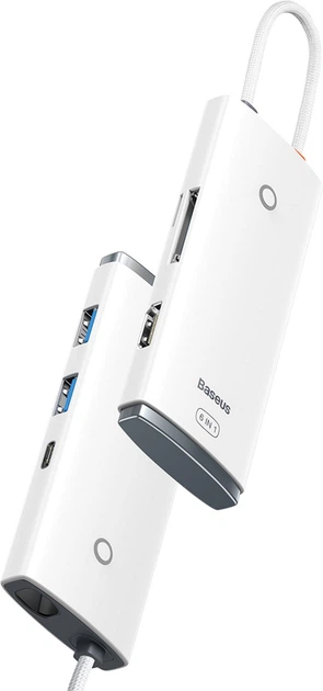 USB-хаб Baseus Lite Series 6-Port Multifunctional HUB USB Type-C - 2xUSB 3.0 / USB Type-C PD / HDMI 1.4 / SD / TF White (WKQX050102) - зображення 4