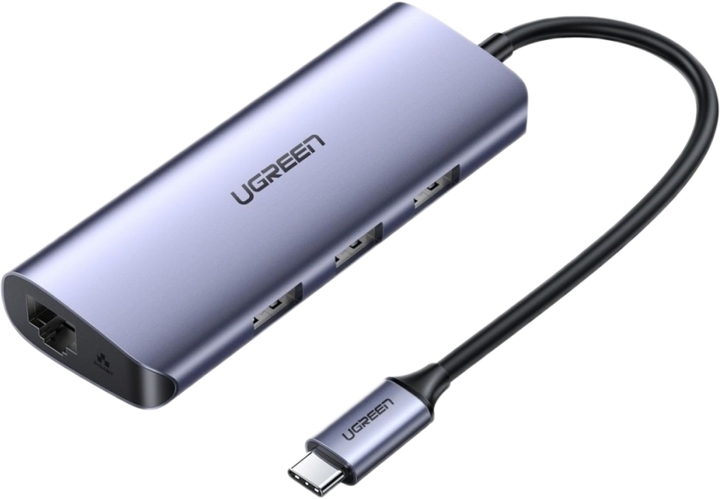 USB-хаб Ugreen CM252 USB Type-C to 3xUSB 3.0 HUB + Gigabit Converter Grey (6957303867189) - зображення 1